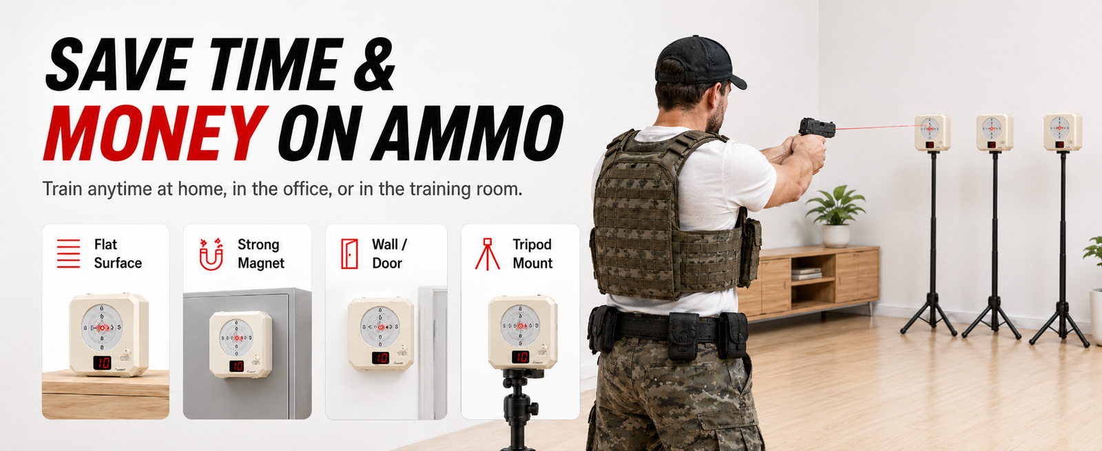 VPDOT 3-Ring Laser Shooting Target with Scoring Display & Voice Feedback,Rechargeable Dry Fire Target for 9mm Laser Cartridge Training, Indoor