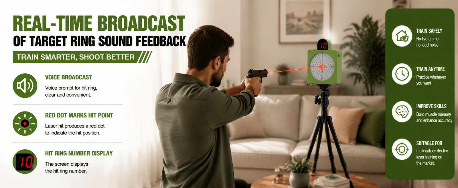 VPDOT 7-Ring Laser Shooting Target with LED Score Display & Voice Feedback, Laser Dry Fire Training Target system for Indoor & Outdoor Pistol & Rifle Practice | Type-C Rechargeable, Anti-Glare Sensor