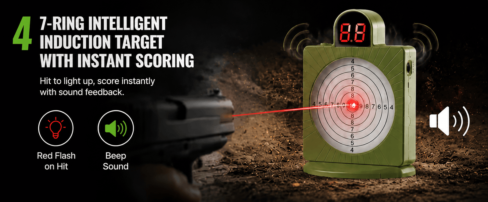 VPDOT 7-Ring Laser Shooting Target | Dry Fire Voice Feedback