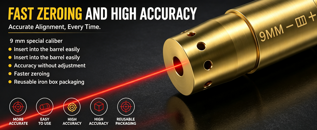VPDOT 9mm Laser Bore Sight | Brass Chamber Boresighter | Fast Sight Alignment