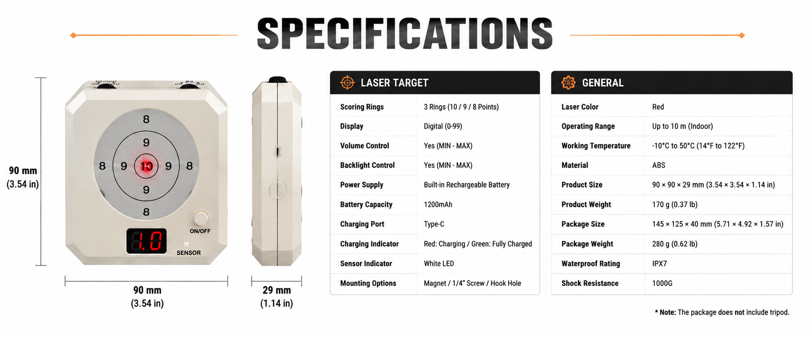 VPDOT 3-Ring Laser Shooting Target with Scoring Display & Voice Feedback，Rechargeable Dry Fire Target for 9mm Laser Cartridge Training, Indoor