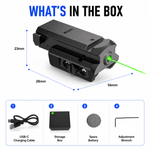 VPDOT laser sight package contents USB-C charging cable storage box spare battery adjustment wrench red and green laser options