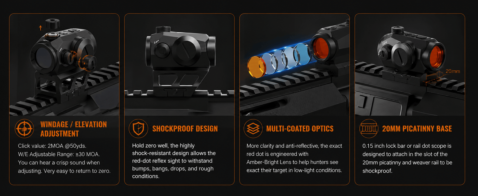 1x20mm 2 MOA Red Dot Sight - Motion-Activated Reflex Optic w/ Absolute Co-Witness Riser & Low Profile Mount for AR-15, Rifle, Shotgun | IPX7 Shockproof, 40,000-Hr Runtime