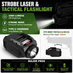 VPDOT strobe laser tactical flashlight 1000 lumens LED strobe mode USB-C charging fits most pistols rifles 20mm picatinny rail gun laser