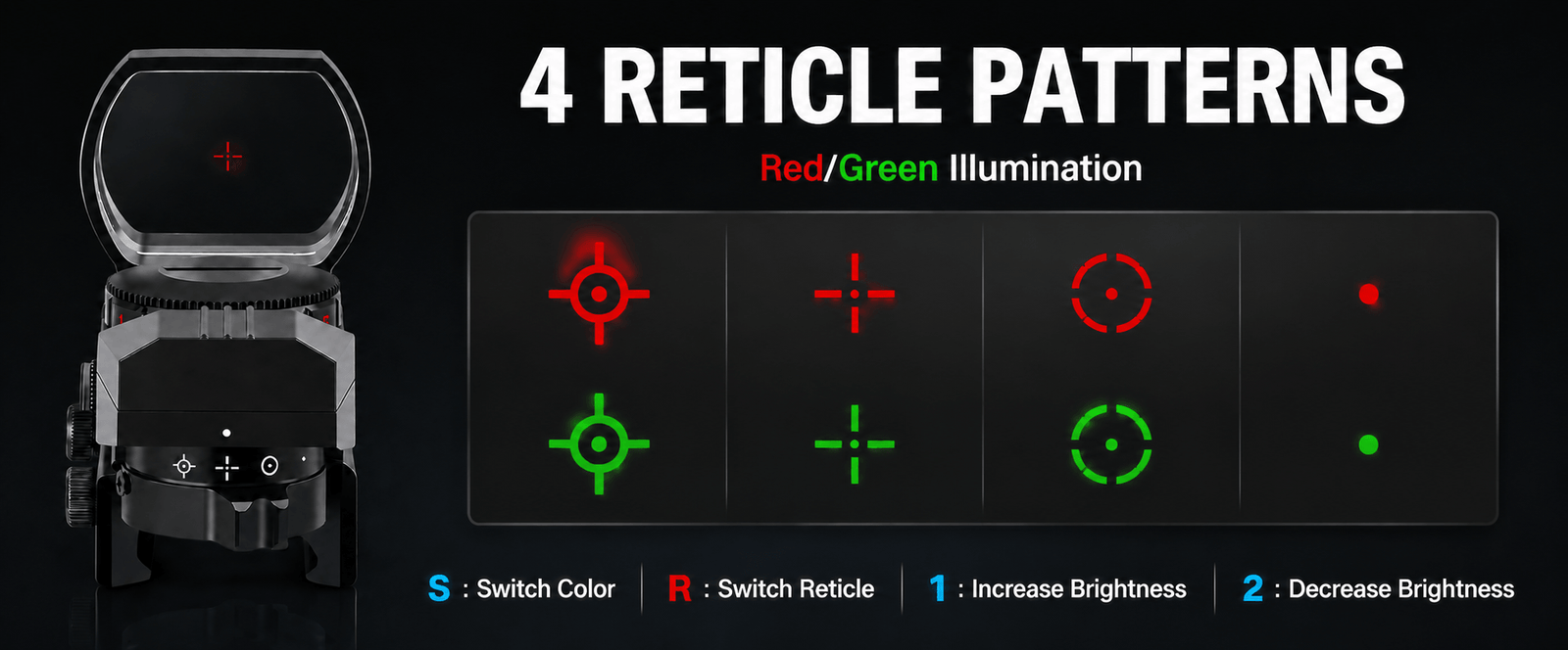 VPDOT D200X Reflex Sight | 4 Reticle | Red & Green | Rifle Optic