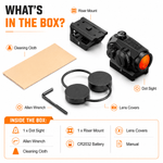 VPDOT HD-11 red dot sight package contents dot sight riser mount lens covers allen wrench CR2032 battery manual