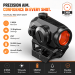 VPDOT HD-11 tactical red dot sight 2 MOA 10 brightness settings IPX7 waterproof 50000 hour battery life aircraft grade aluminum