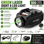 VPDOT green laser sight LED light 600 lumens max output 280m max throw USB-C rechargeable compact size aluminum alloy gun laser