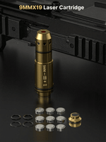 VPDOT 9mm x19 brass laser training cartridge inserted in pistol dry fire system
