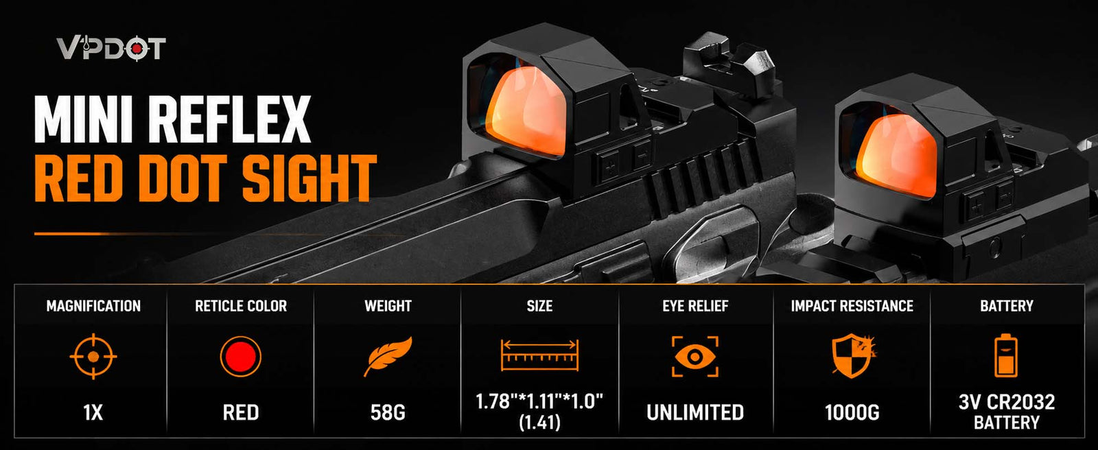 VPDOT KF-22 Mini Reflex Red Dot Sight | 2 MOA | Shake Awake | IPX7