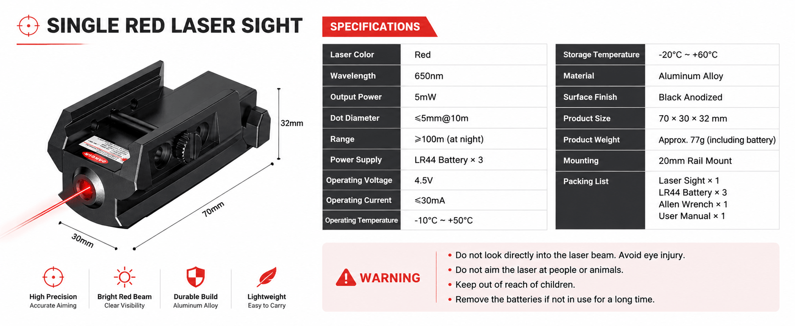VPDOT GM-1043A Red Laser Sight for Pistol | Picatinny Rail | USB-C
