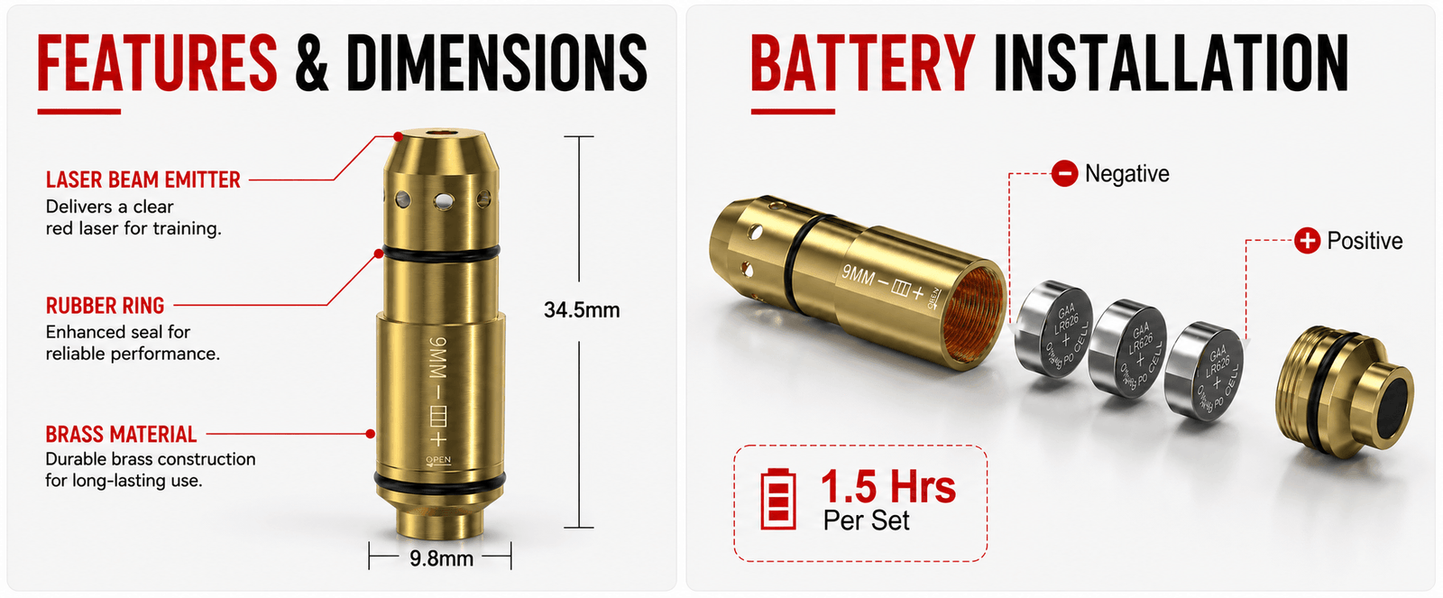 9mm Dry Fire Laser Training Cartridge | Cone Tip | VPDOT - No Ammo Needed