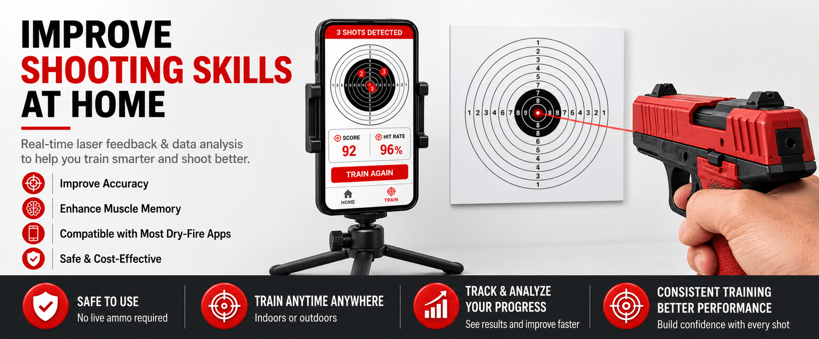 9mm Dry Fire Laser Training Cartridge | Cone Tip | VPDOT - No Ammo Needed