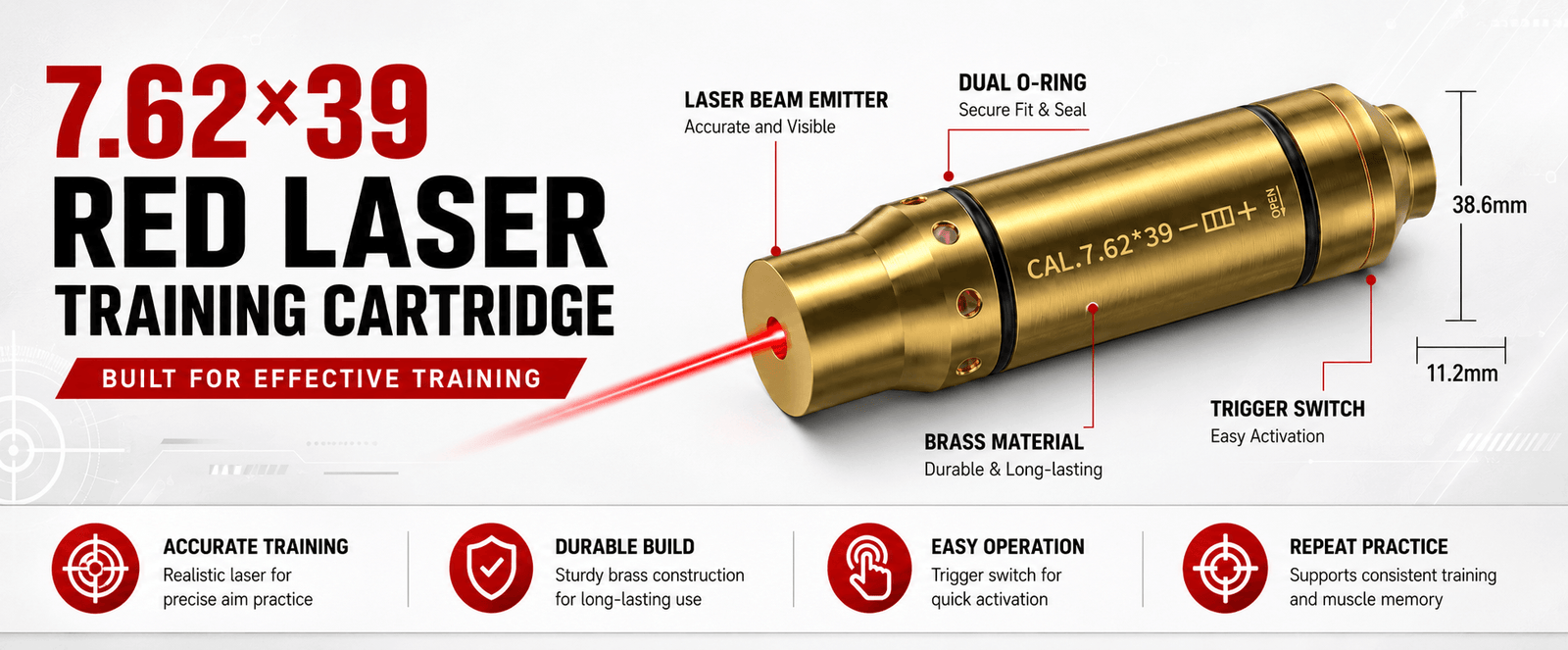 7.62x39 Laser Training Cartridge - Dry Fire System