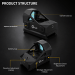 VPDOT D300X reflex sight mounted on AR-15 rifle, product structure detail