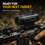 VPDOT prism scope mounted on AR-15 rifle fast aim precise shot ready for next target