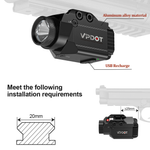 VPDOT VP4 laser light combo 20mm picatinny rail installation requirements USB recharge