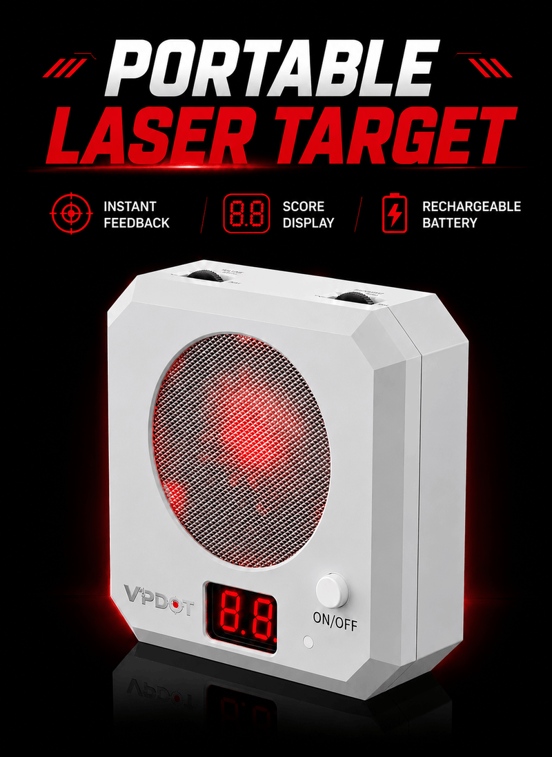VPDOT Smart Laser Shooting Target with LED Hit Counter & Red/Green Sound-Light Feedback | Dry Fire Training Target for 9mm Laser Cartridges | 4 Difficulty Levels, Type-C Rechargeable