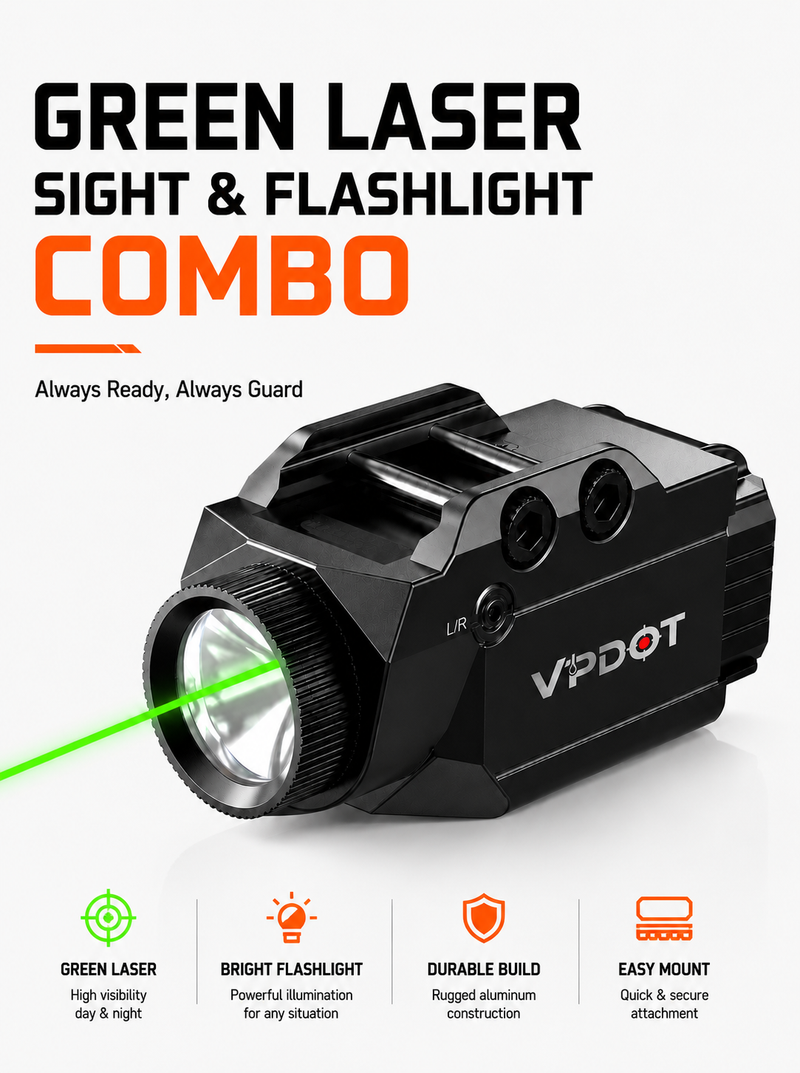 VPDOT Laser Sight & LED Light Combo with Dry Fire Training and 1000 Lumens Tactical Flashlight, Green/Red Laser, USB-C Rechargeable, Fits Pistol & Rifle Picatinny Rails