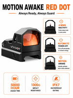 VPDOT KF-22 motion awake red dot sight 50000 hour usage time 1000G impact resistance IPX7 waterproof mini reflex sight